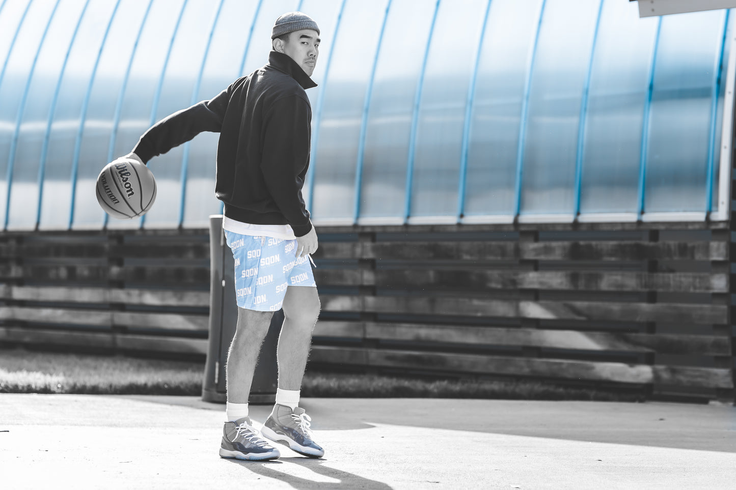 "BLUE" SQDN Patterned Logo Shorts