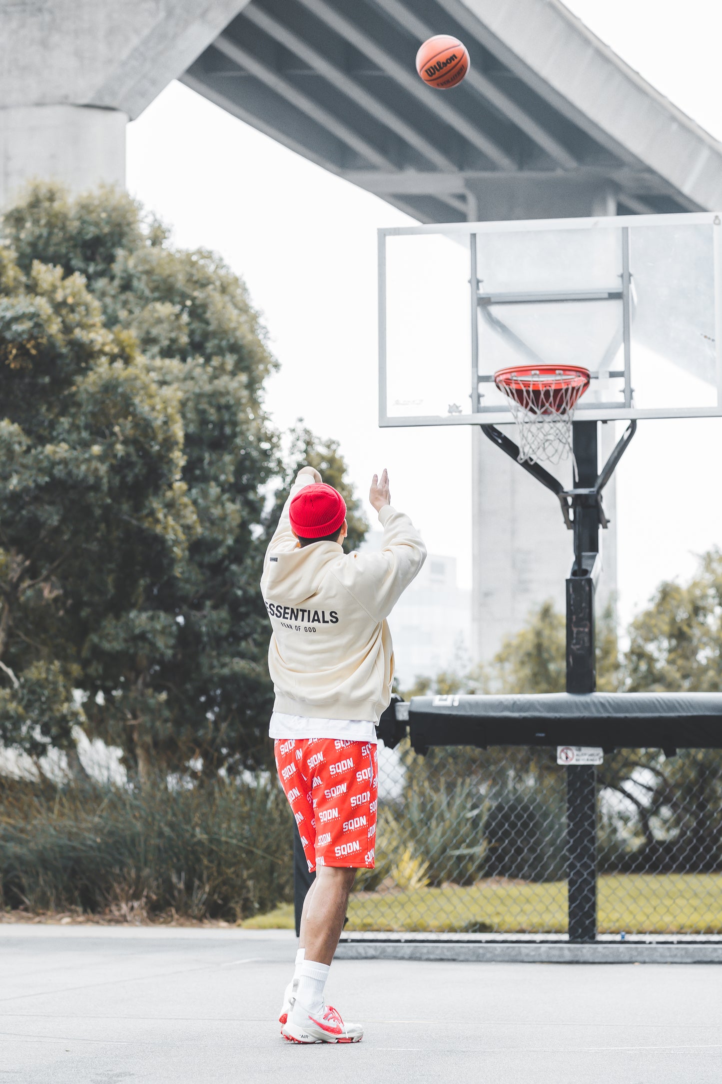 "RED" SQDN Patterned Logo Shorts