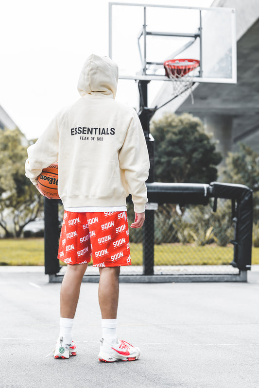 "RED" SQDN Patterned Logo Shorts