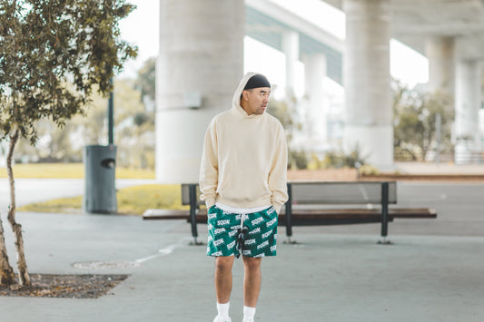 "GREEN" SQDN Patterned Logo Shorts