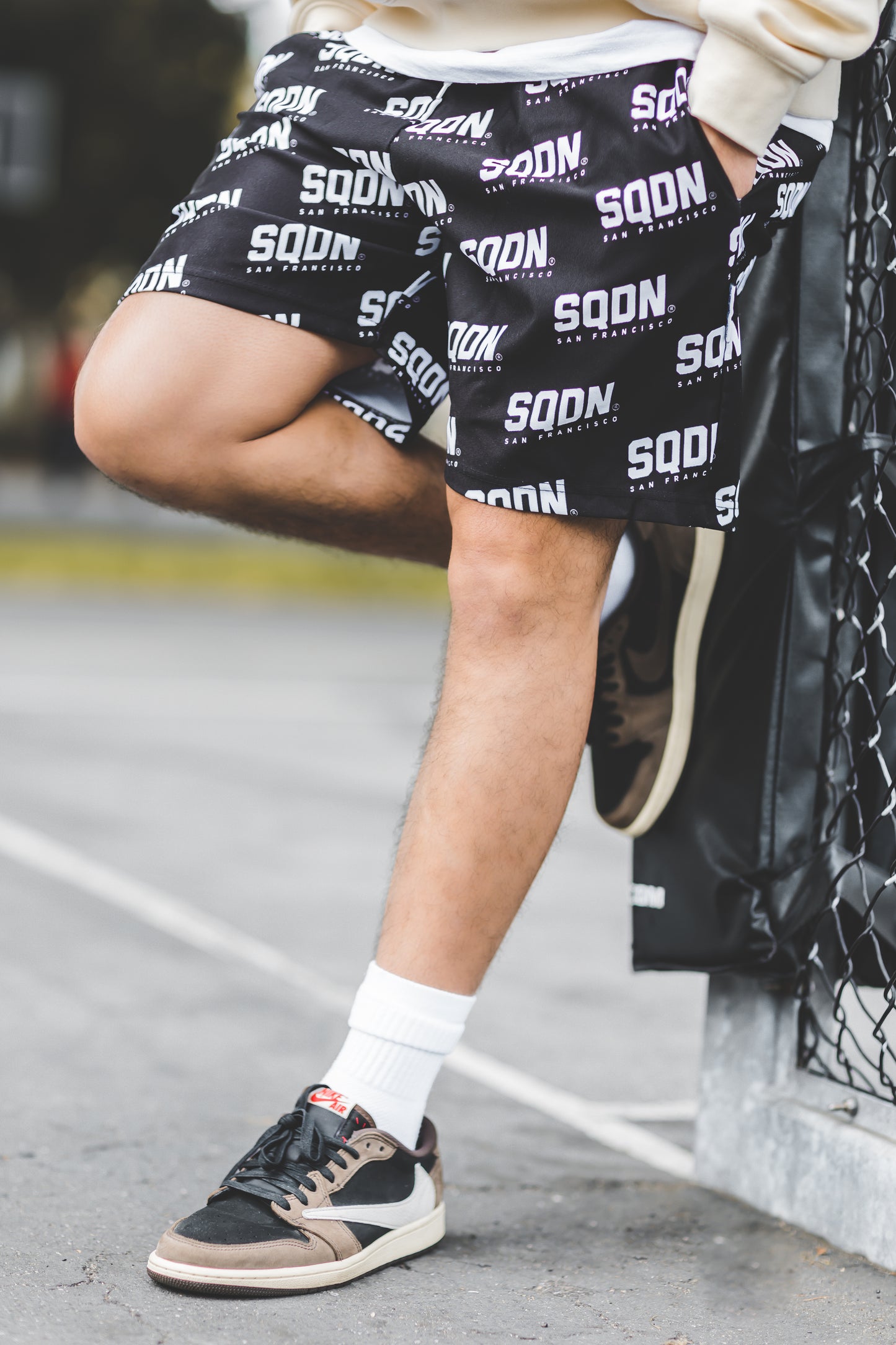 "BLACK" SQDN Patterned Logo Shorts