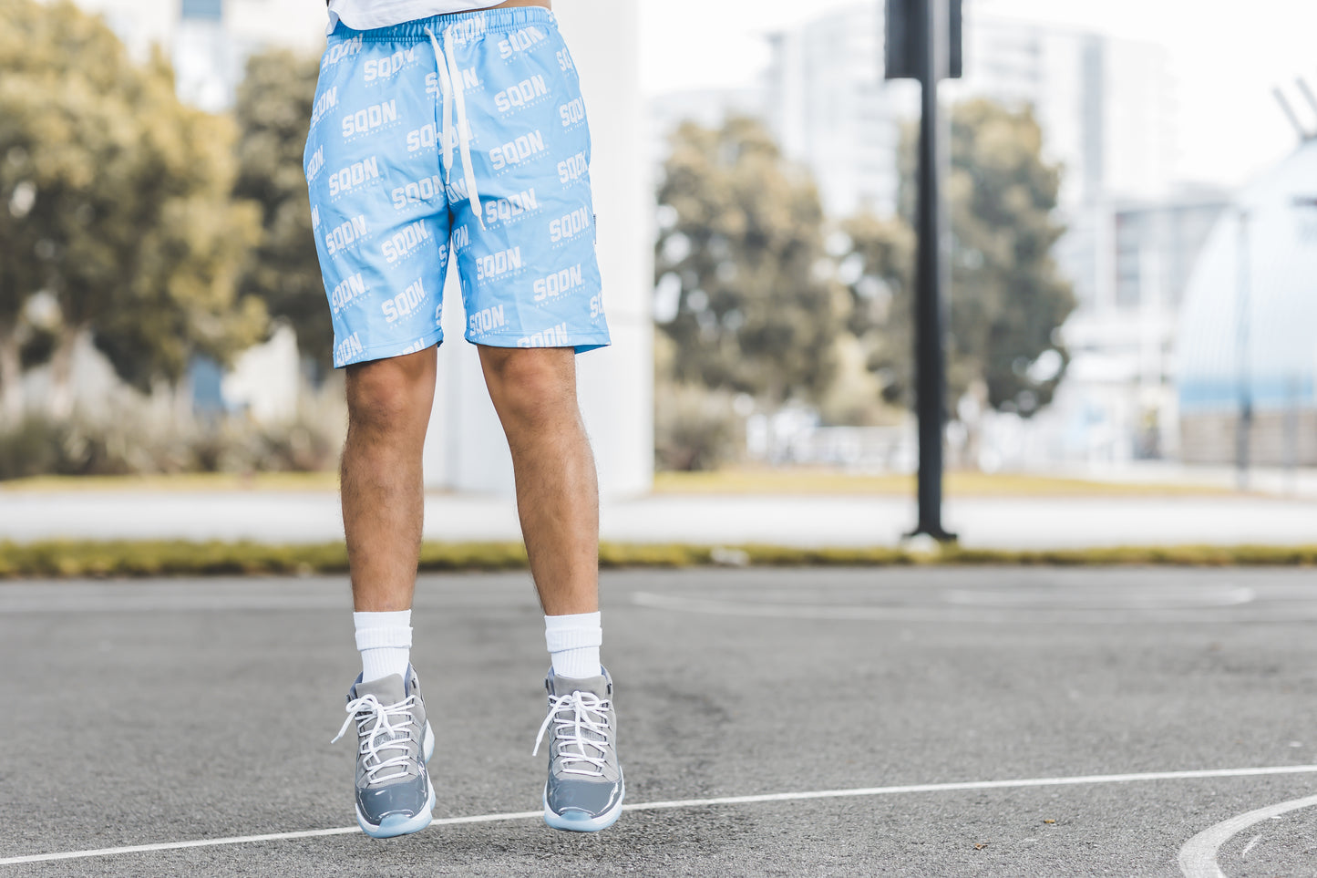 "BLUE" SQDN Patterned Logo Shorts