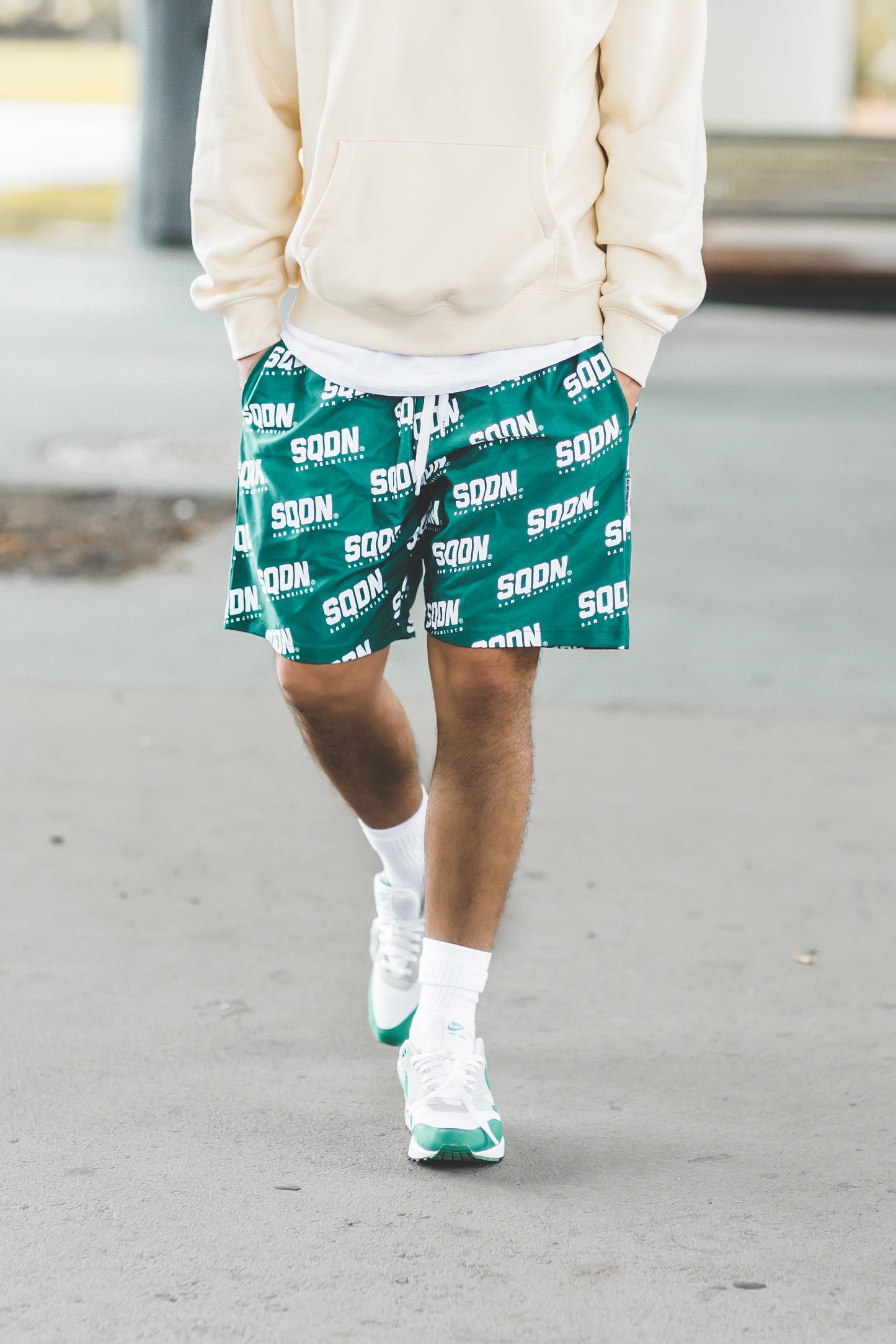 "GREEN" SQDN Patterned Logo Shorts