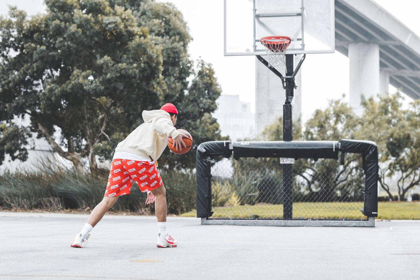 "RED" SQDN Patterned Logo Shorts
