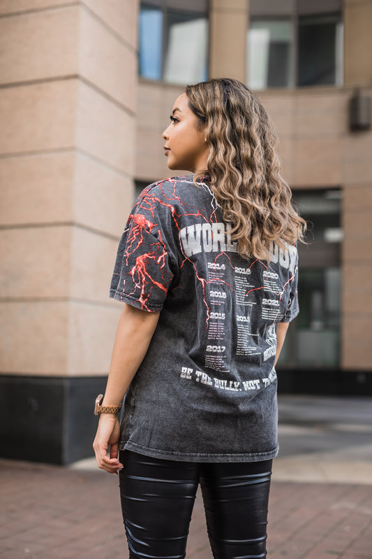 SQDN X BULLIES "World Tour" Vintage Tee "RED LIGHTNING"