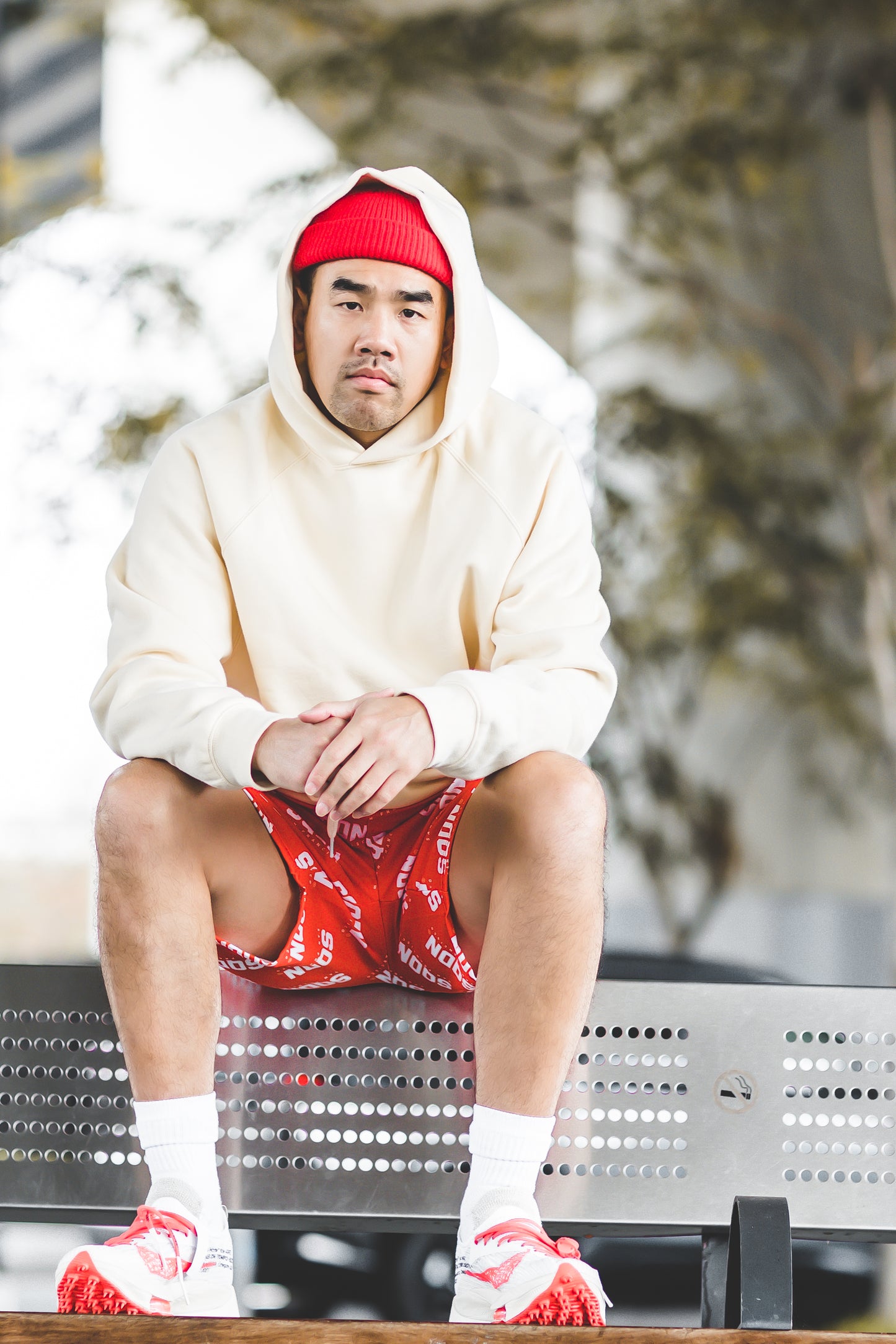 "RED" SQDN Patterned Logo Shorts