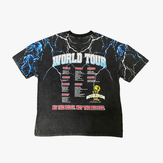 SQDN X BULLIES "World Tour" Vintage Tee "BLUE LIGHTNING"