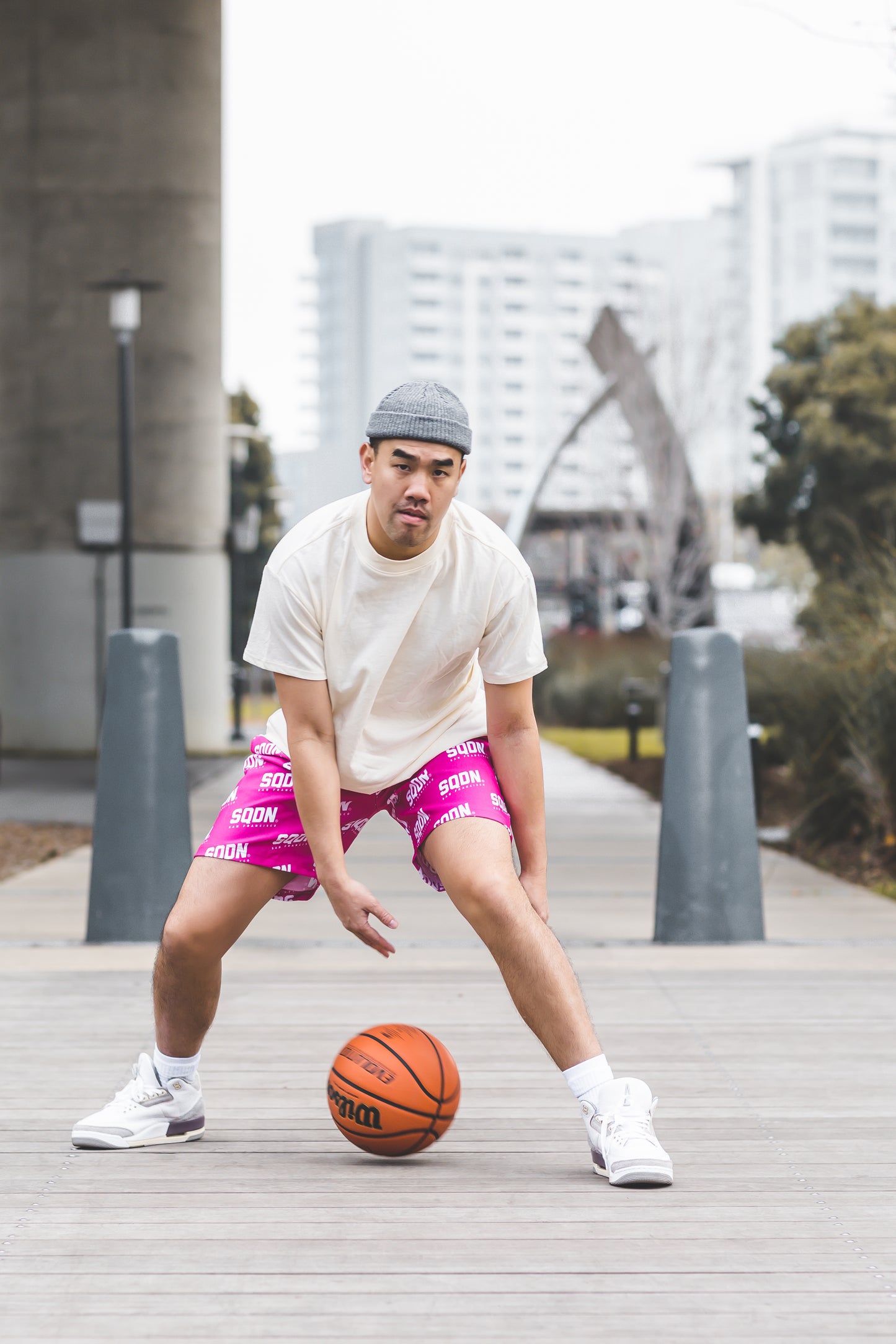 "PINK" SQDN Patterned Logo Shorts