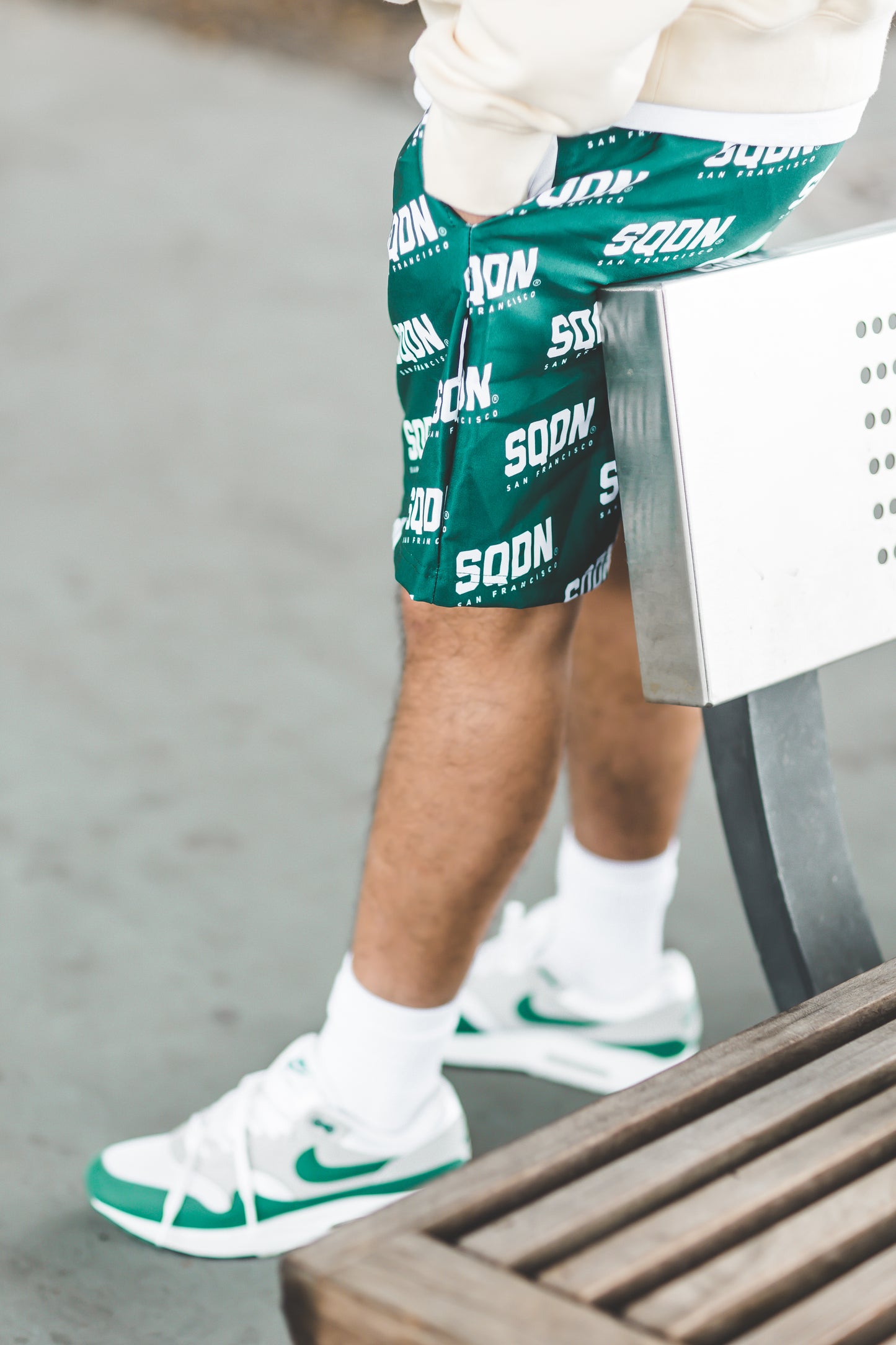 "GREEN" SQDN Patterned Logo Shorts