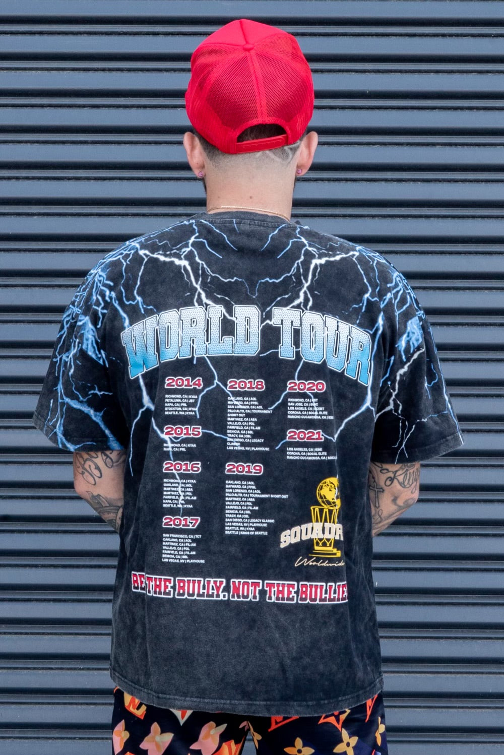 SQDN X BULLIES "World Tour" Vintage Tee "BLUE LIGHTNING"