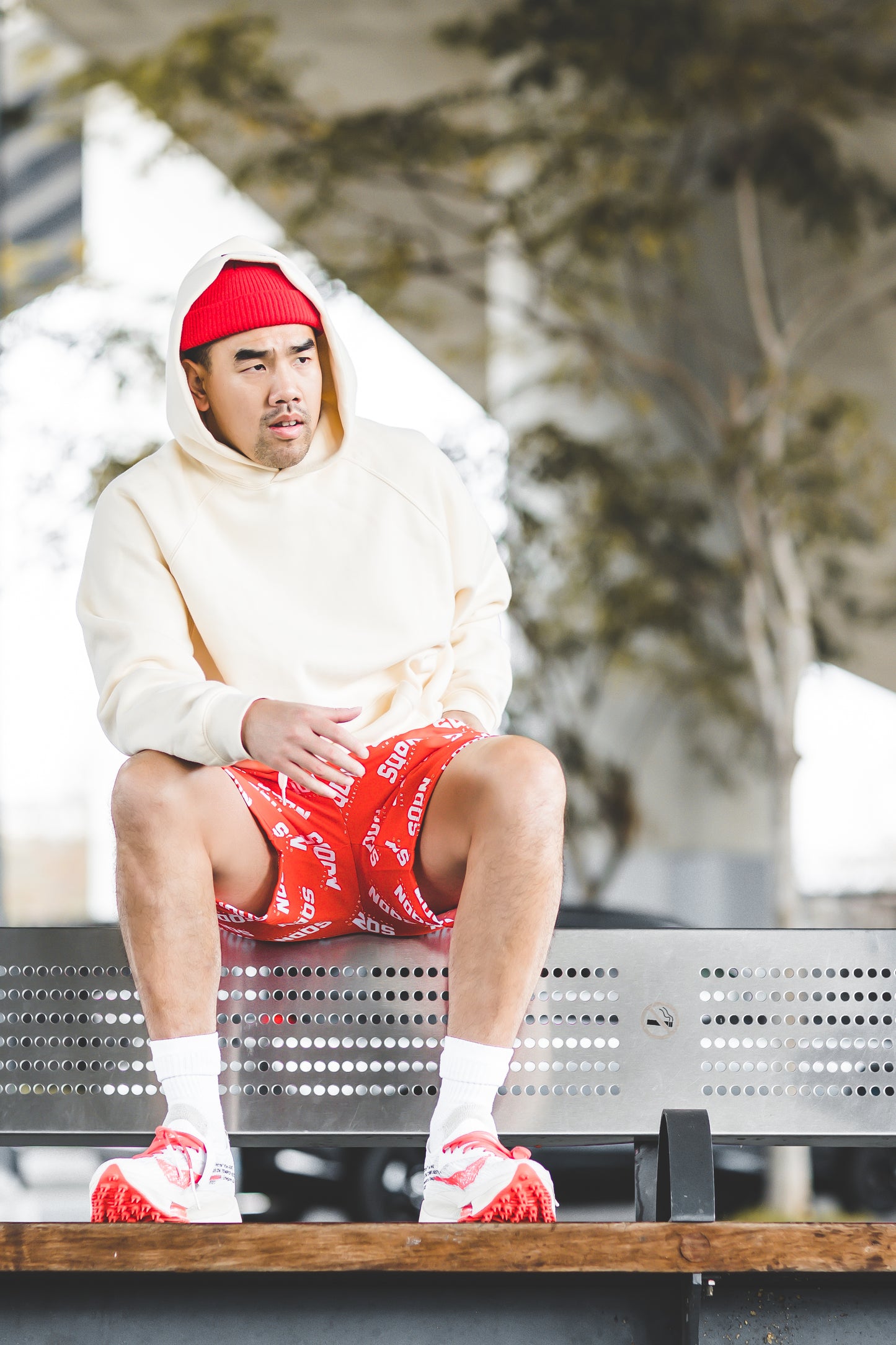 "RED" SQDN Patterned Logo Shorts