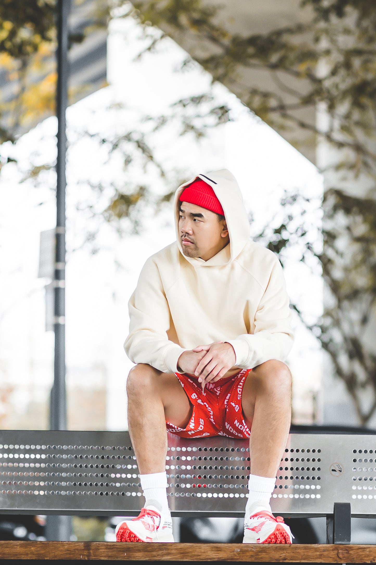 "RED" SQDN Patterned Logo Shorts