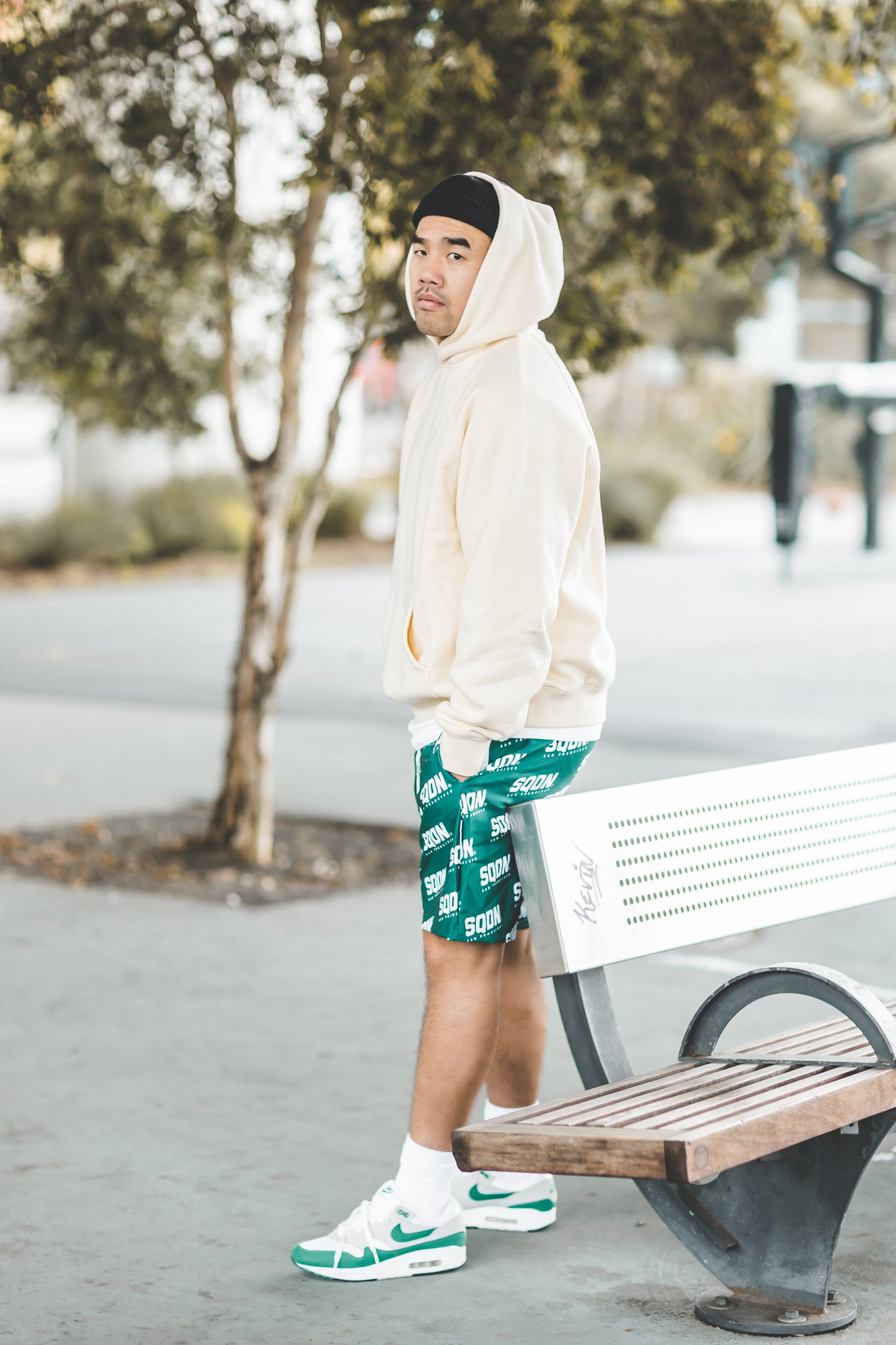 "GREEN" SQDN Patterned Logo Shorts