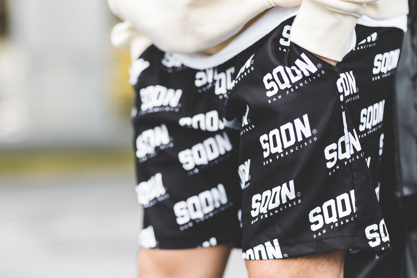 "BLACK" SQDN Patterned Logo Shorts
