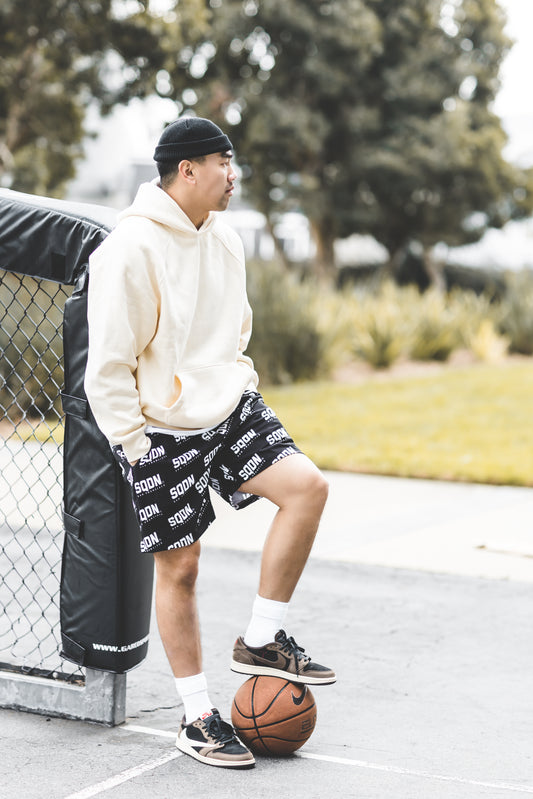 "BLACK" SQDN Patterned Logo Shorts