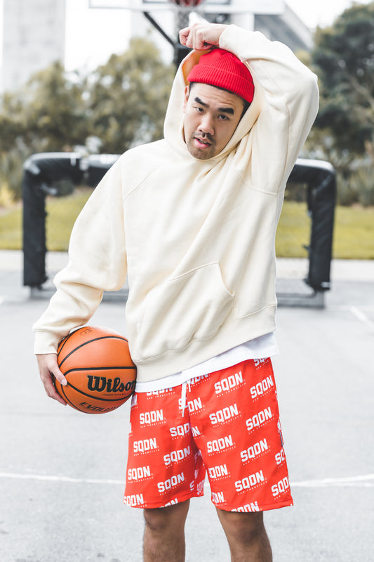 "RED" SQDN Patterned Logo Shorts