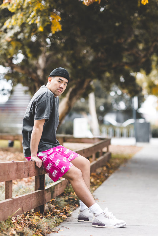 "PINK" SQDN Patterned Logo Shorts