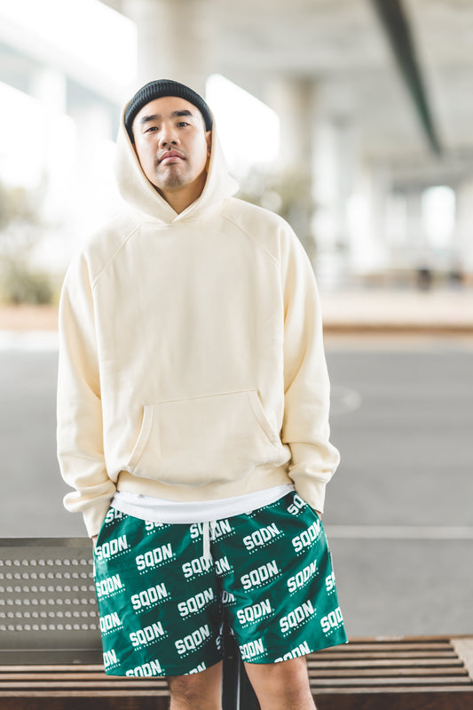 "GREEN" SQDN Patterned Logo Shorts
