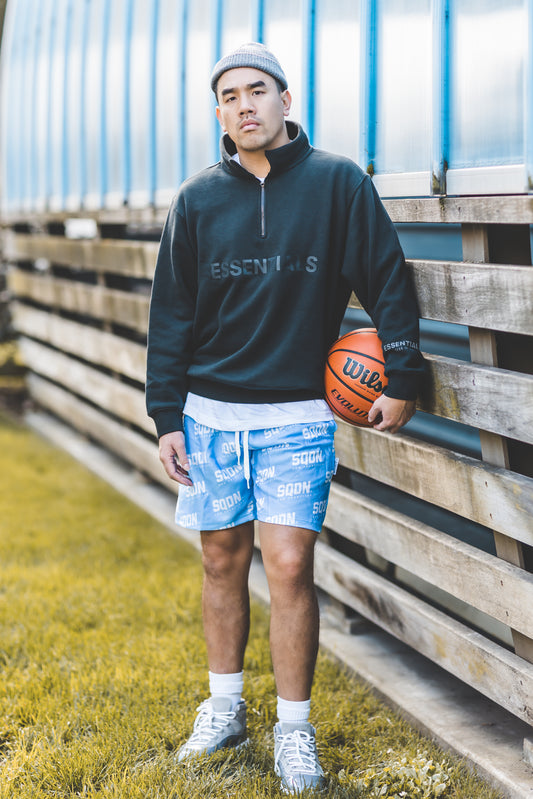 "BLUE" SQDN Patterned Logo Shorts